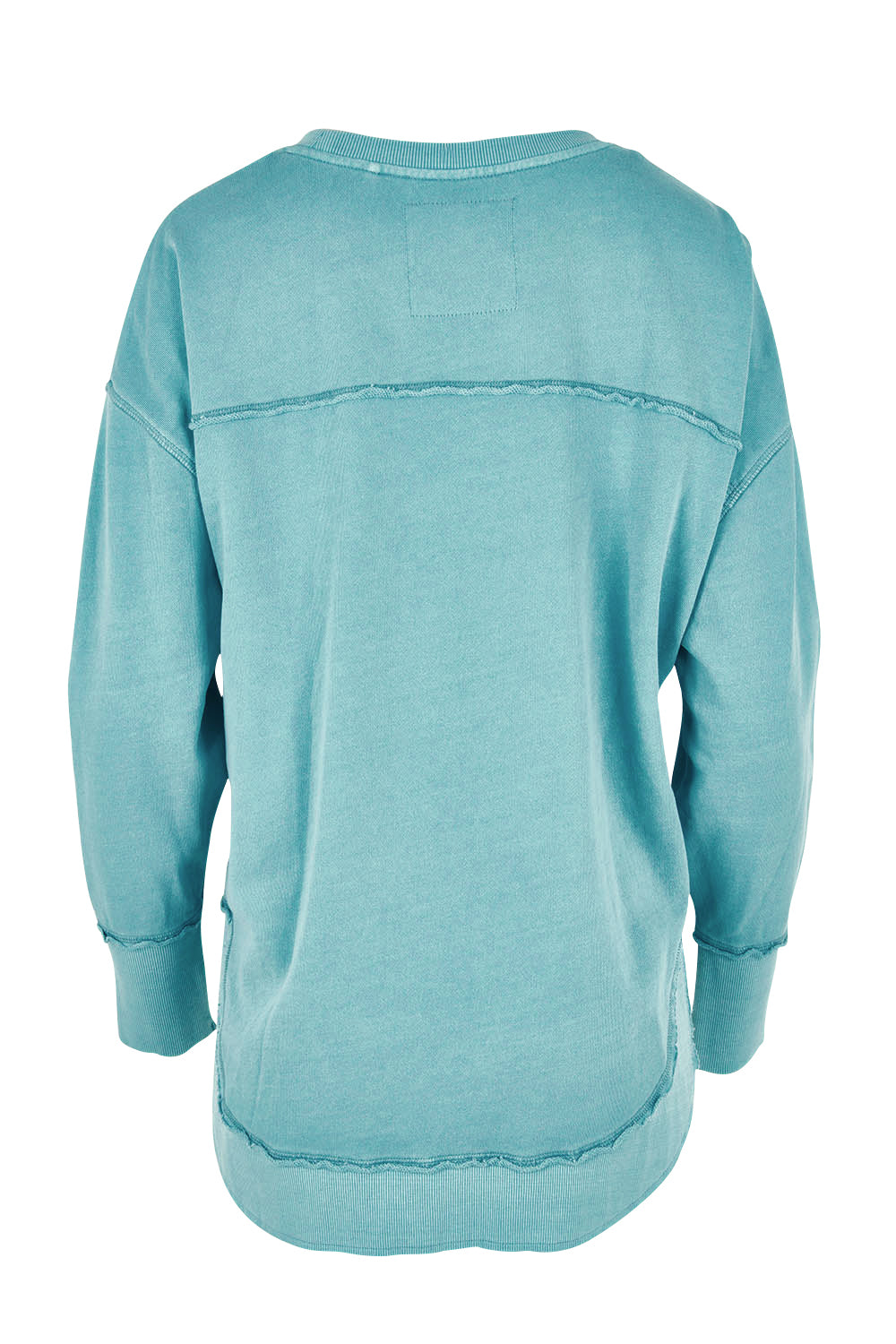 Product shot of the Elements Simplified Cotton Crew in colour Sky (Blue), from the back