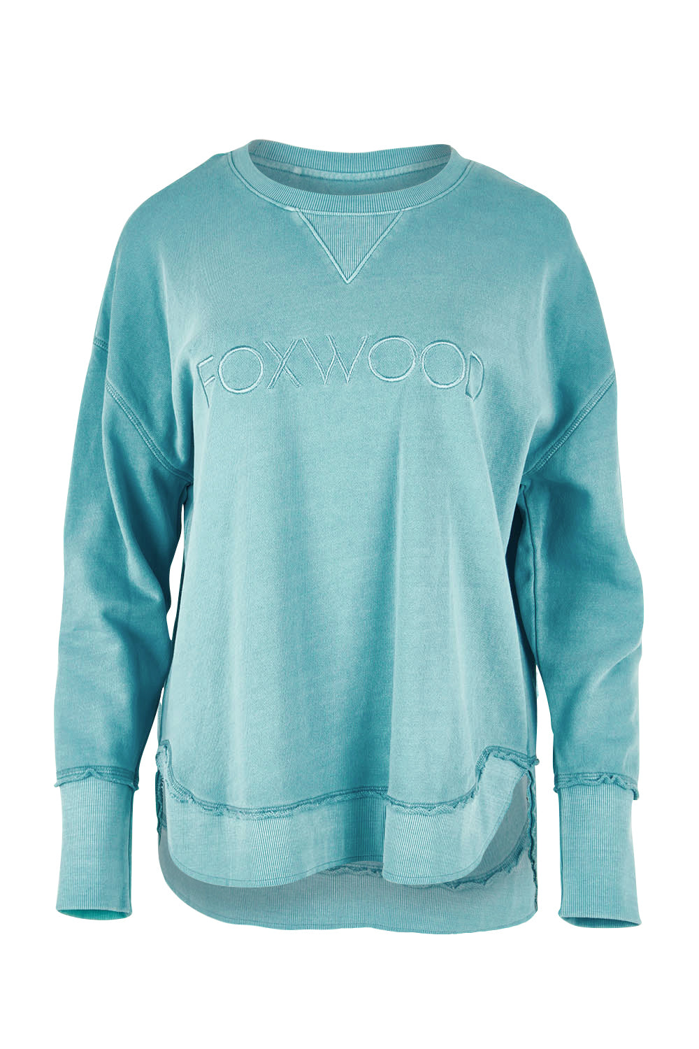 Product shot of the Elements Simplified Cotton Crew in colour Sky (Blue), from the front