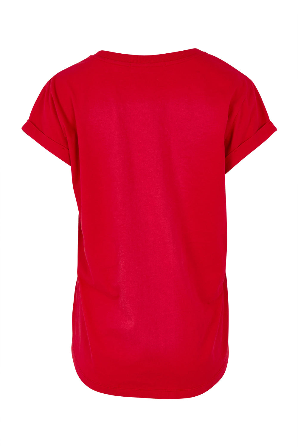 Product shot of the Elements Signature Cotton Tee in colour Crimson (Red), from the back