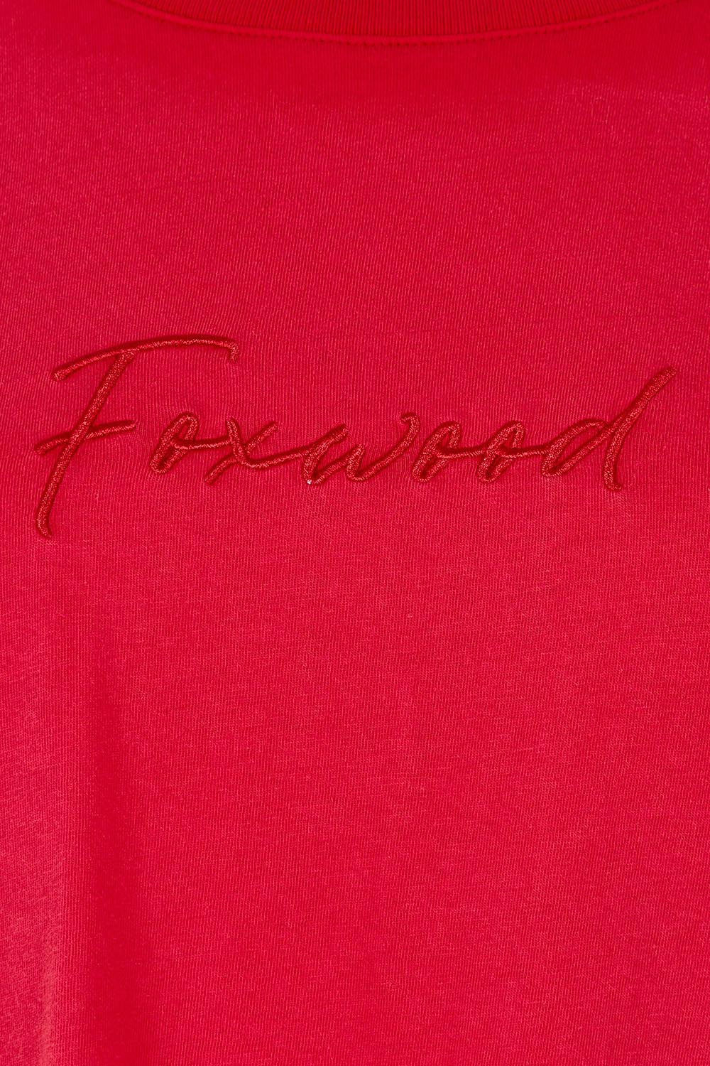 Product shot of the Elements Signature Cotton Tee in colour Crimson (Red), detail