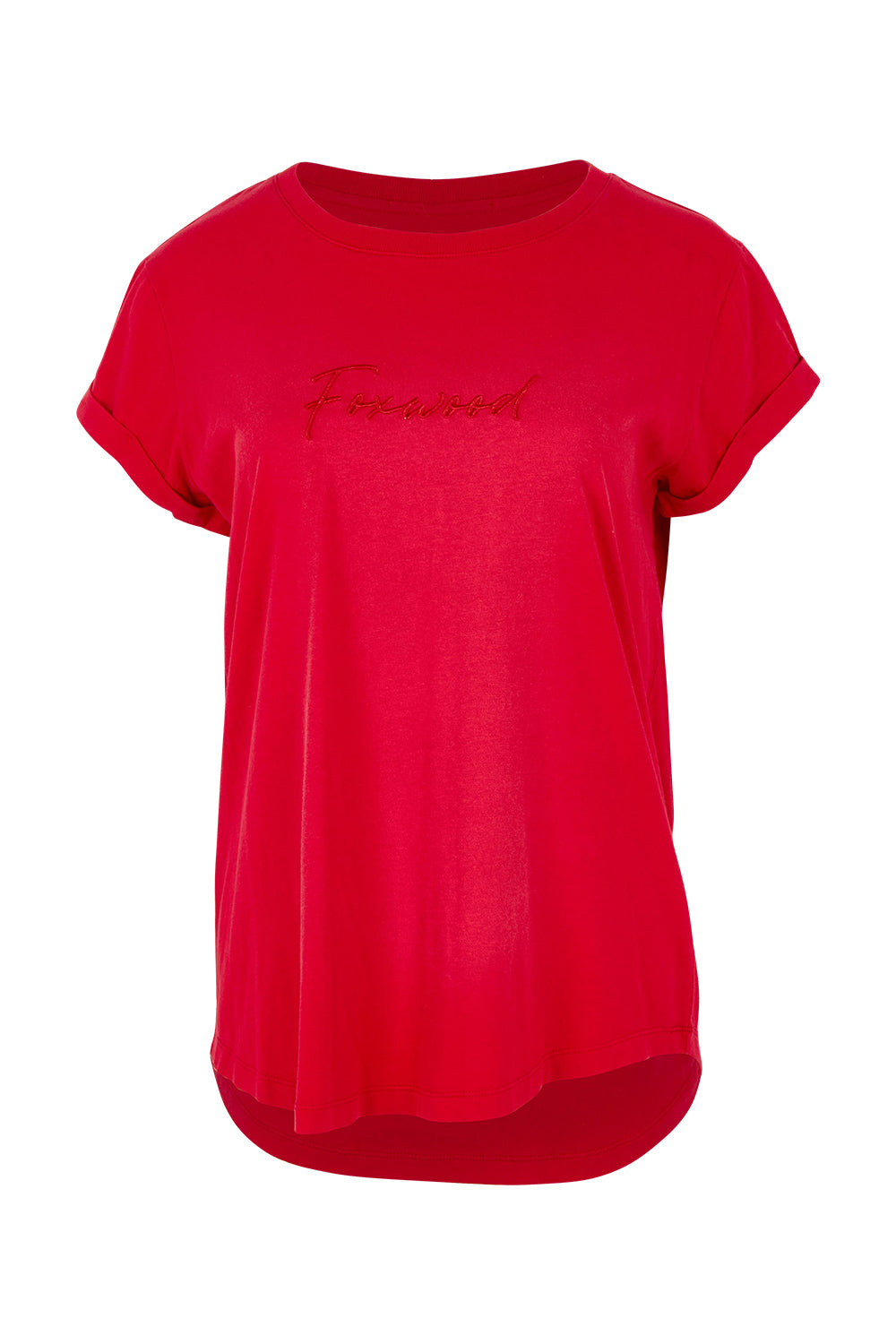 Product shot of the Elements Signature Cotton Tee in colour Crimson (Red), from the front