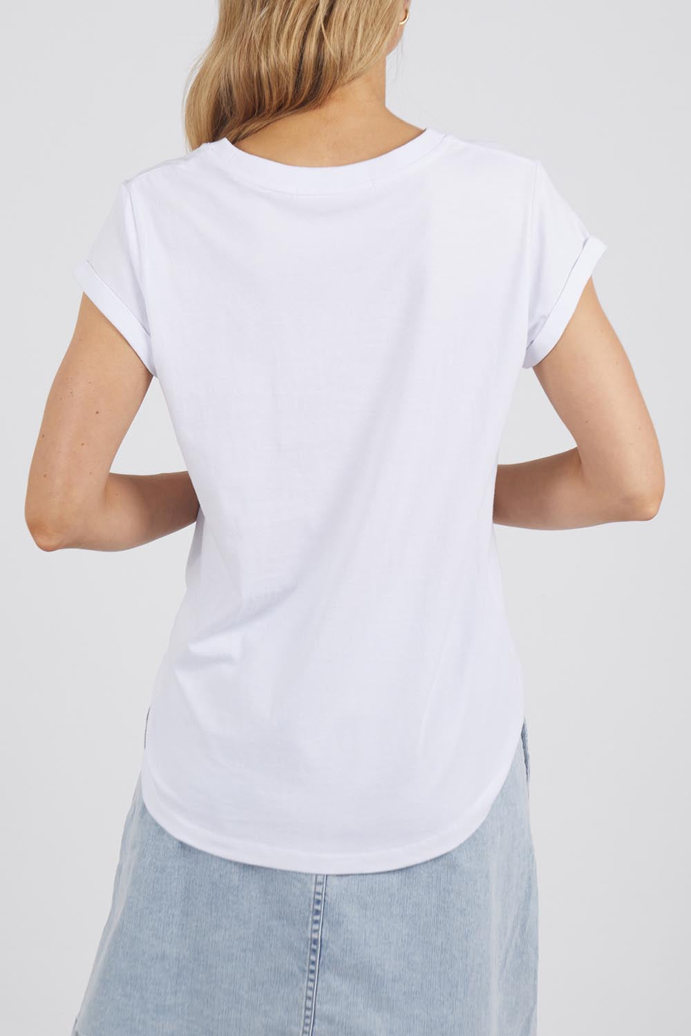A model wearing the Elements Signature Cotton Tee in colour White (White), from the back