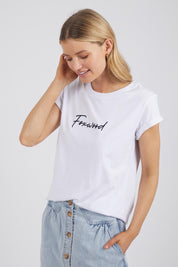 A model wearing the Elements Signature Cotton Tee in colour White (White), from the front, cropped image