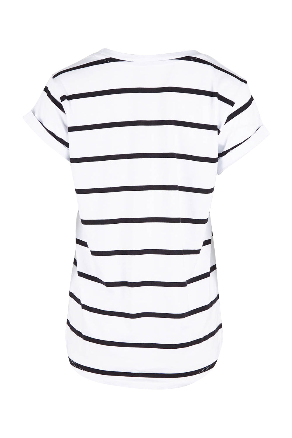 Product shot of the Elements Manly Stripe Cotton Tee in colour Blackstrip (White), from the back