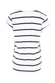 Product shot of the Elements Manly Stripe Cotton Tee in colour Blackstrip (White), from the back