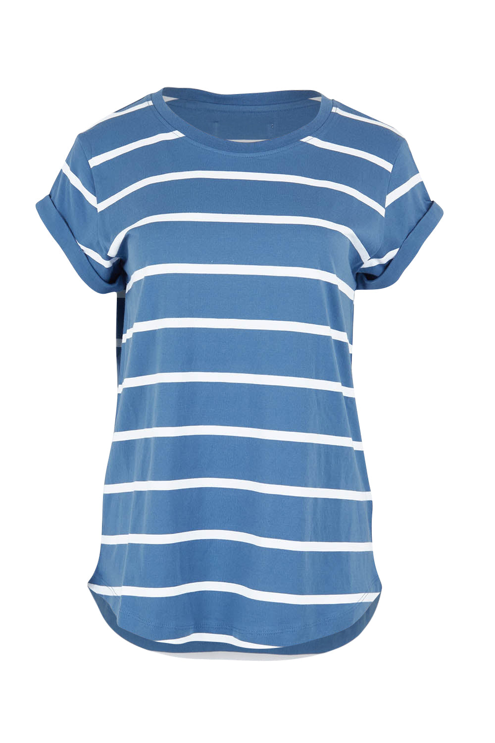 Product shot of the Elements Manly Stripe Cotton Tee in colour Bluewhite (Blue), from the front