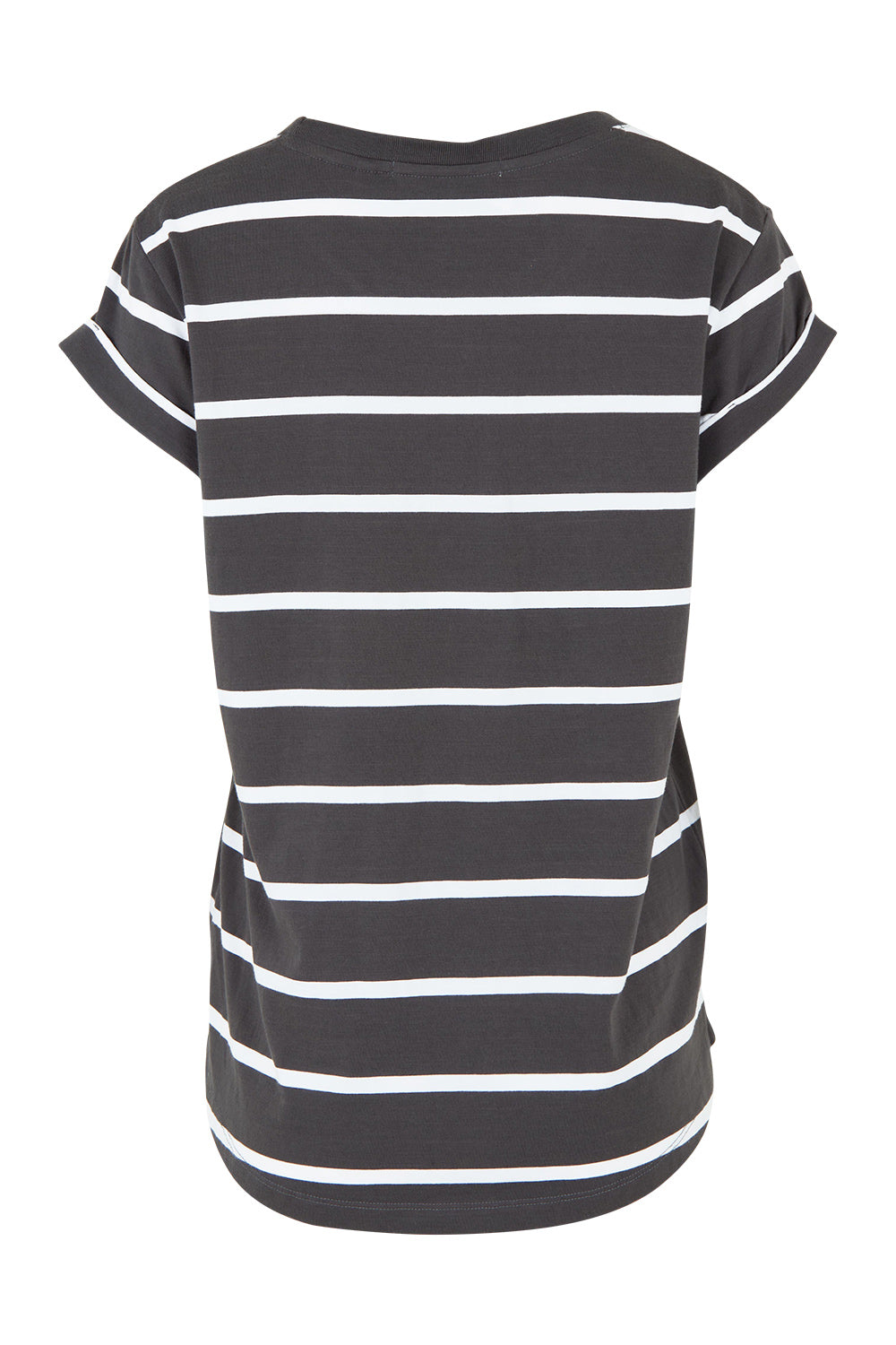 Product shot of the Elements Manly Stripe Cotton Tee in colour Charwhite (Grey), from the back