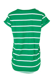 Product shot of the Elements Manly Stripe Cotton Tee in colour Greenwhite (Green), from the back
