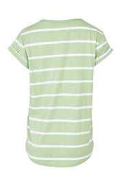 Product shot of the Elements Manly Stripe Cotton Tee in colour Mintwhite (Green), from the back