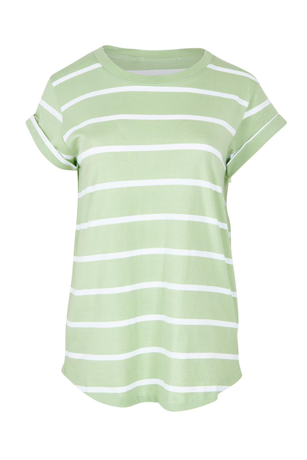Product shot of the Elements Manly Stripe Cotton Tee in colour Mintwhite (Green), from the front