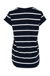 Product shot of the Elements Manly Stripe Cotton Tee in colour Navywhite (Blue), from the back