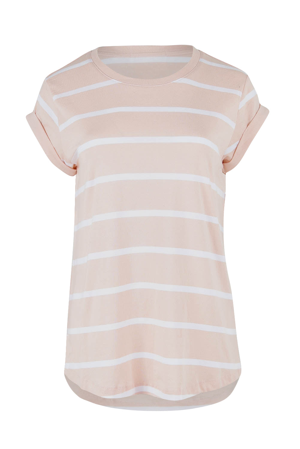 Product shot of the Elements Manly Stripe Cotton Tee in colour Pinkwhite (Pink), from the front