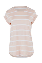 Product shot of the Elements Manly Stripe Cotton Tee in colour Pinkwhite (Pink), from the front