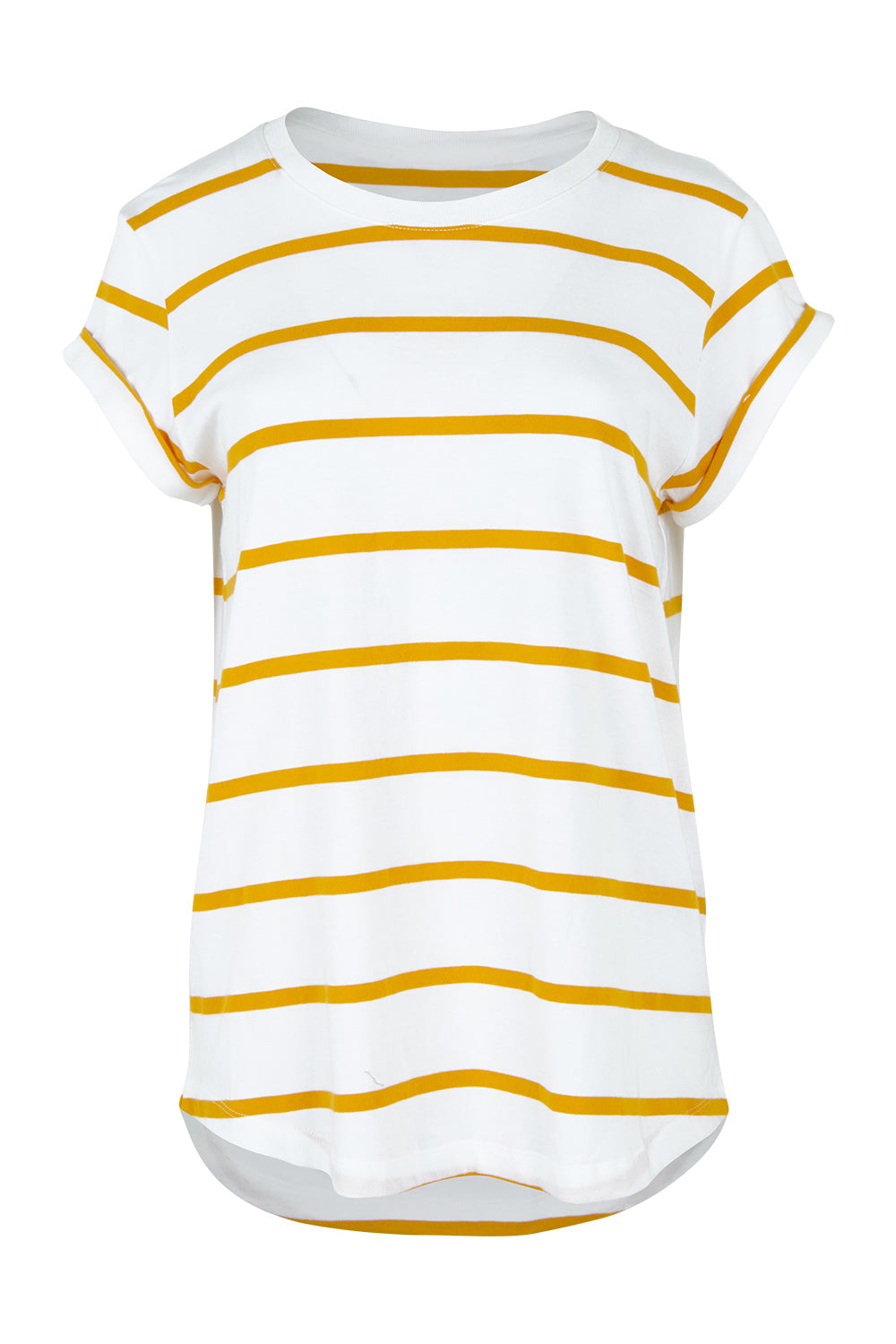 Product shot of the Elements Manly Stripe Cotton Tee in colour Whiteyello, from the front
