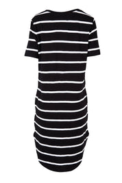 Product shot of the Elements Bay Stripe Dress in colour Blackwhite (Black), from the back