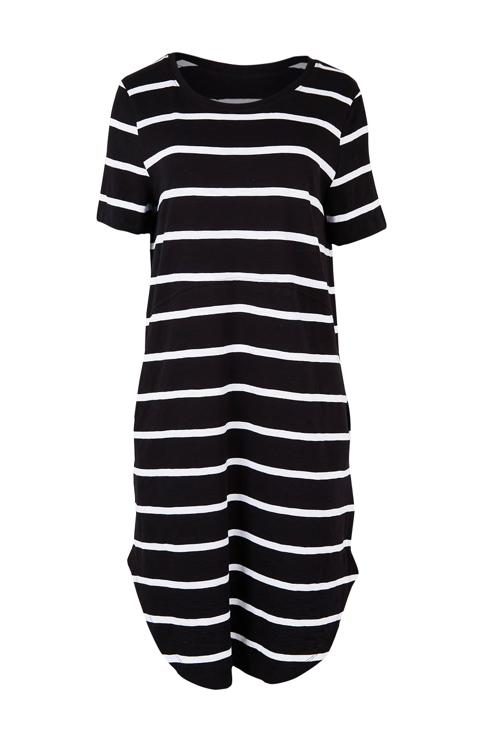 Product shot of the Elements Bay Stripe Dress in colour Blackwhite (Black), from the front