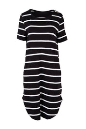 Product shot of the Elements Bay Stripe Dress in colour Blackwhite (Black), from the front