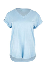 Product shot of the Elements Manly Cotton Vee Tee in colour Bluebelle (Blue), from the front