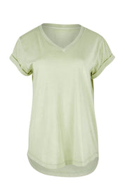 Product shot of the Elements Manly Cotton Vee Tee in colour Foggreen (Green), from the front