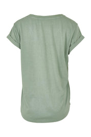 Product shot of the Elements Manly Cotton Vee Tee in colour Iceberggre (Green), from the back