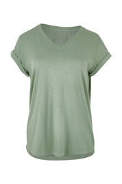 Product shot of the Elements Manly Cotton Vee Tee in colour Iceberggre (Green), from the front