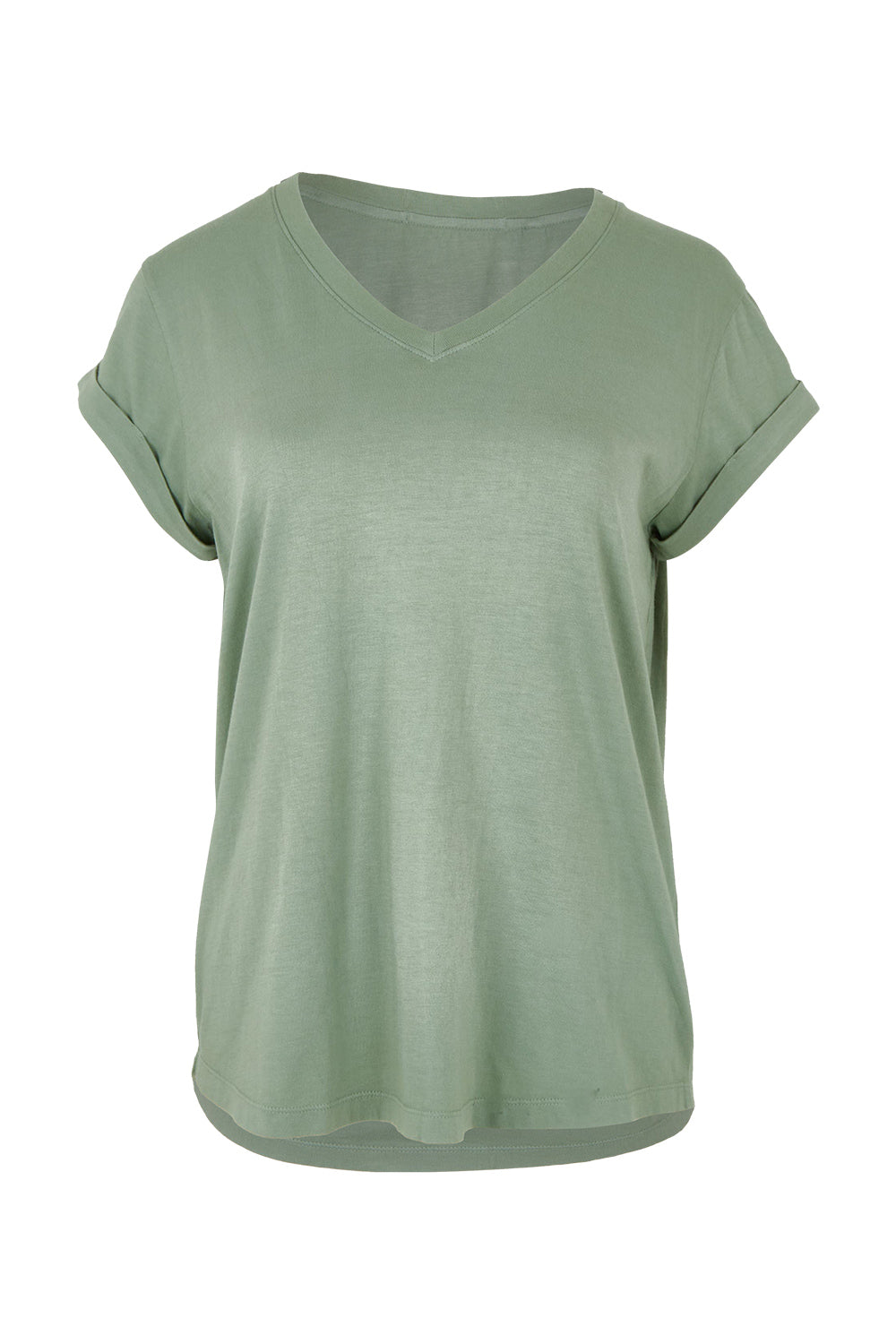 Product shot of the Elements Manly Cotton Vee Tee in colour Iceberggre (Green), from the front