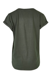 Product shot of the Elements Manly Cotton Vee Tee in colour Khaki (Green), from the back