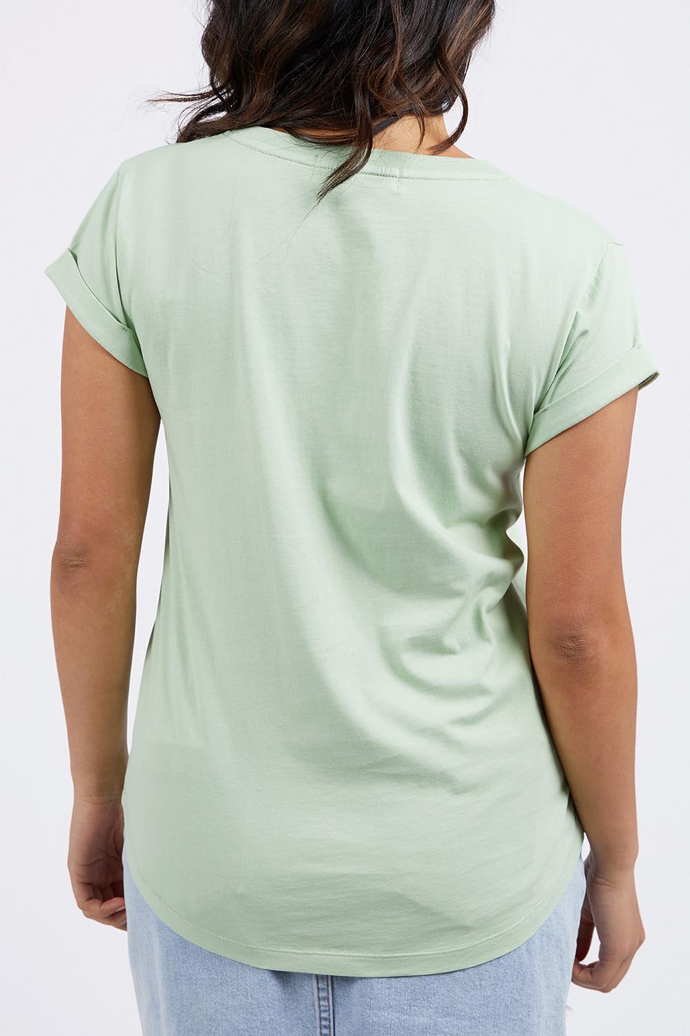 Model Genericm wearing size sample of the Elements Manly Cotton Vee Tee – Submint in colour Submint, from the back
