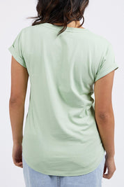 Model Genericm wearing size sample of the Elements Manly Cotton Vee Tee – Submint in colour Submint, from the back