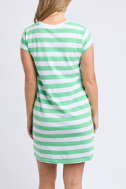 A model wearing the Elements Signature Tee Dress in colour Irishwhite (Green), from the back