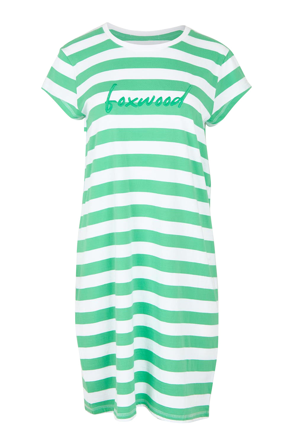 Product shot of the Elements Signature Tee Dress in colour Irishwhite (Green), from the front
