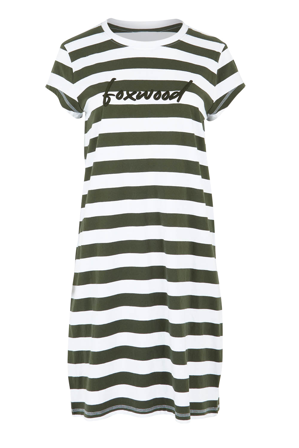 Product shot of the Elements Signature Tee Dress in colour Khakiwhite (Green), from the front