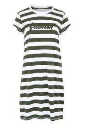 Product shot of the Elements Signature Tee Dress in colour Khakiwhite (Green), from the front