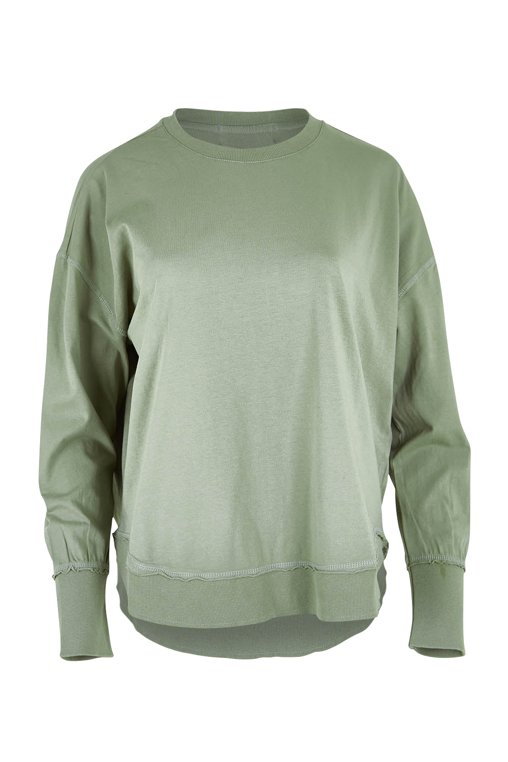 Product shot of the Elements Farrah Cotton Long Sleeve in colour Sagegreen (Green), from the front