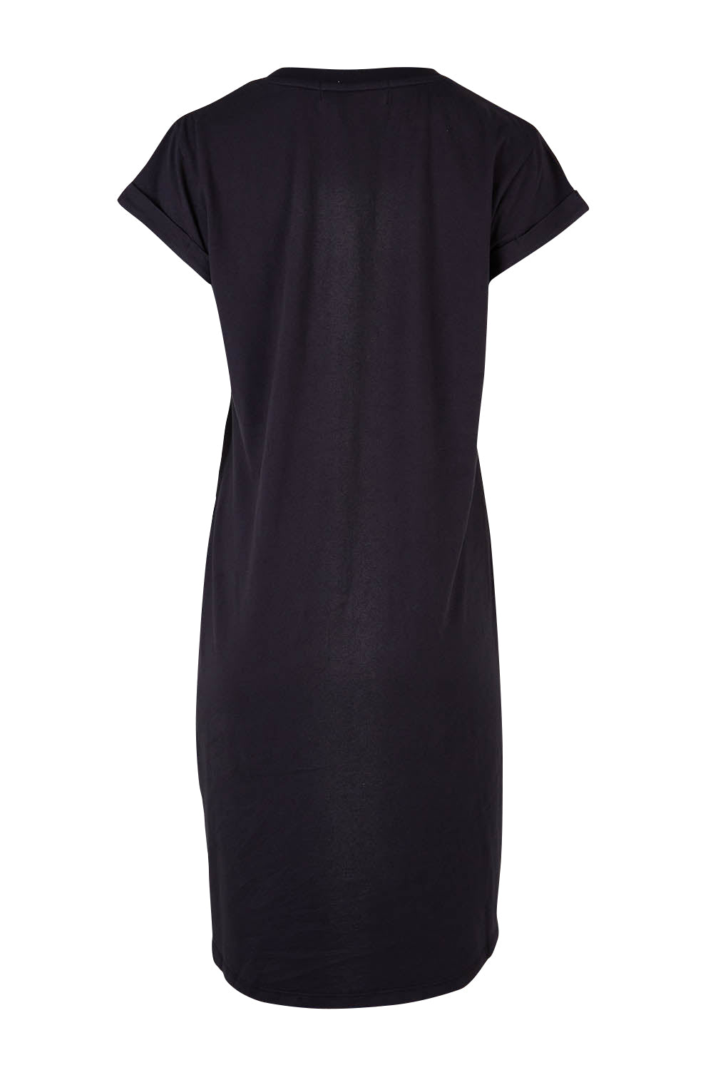 Product shot of the Elements Manly Vee Tee Dress in colour Black (Black), from the back