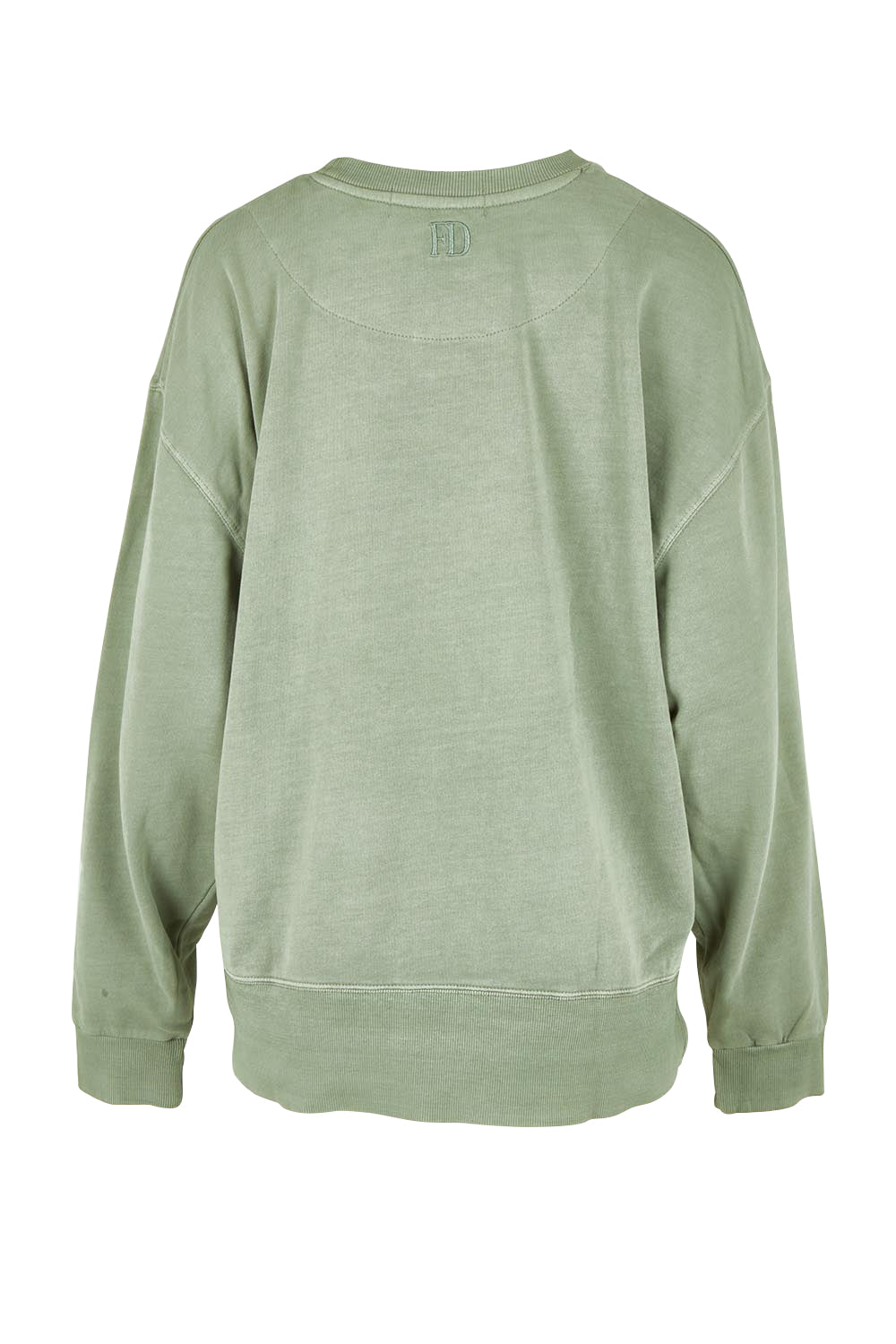 Product shot of the Effortless Cotton Crew in colour Iceburggre (Green), from the back