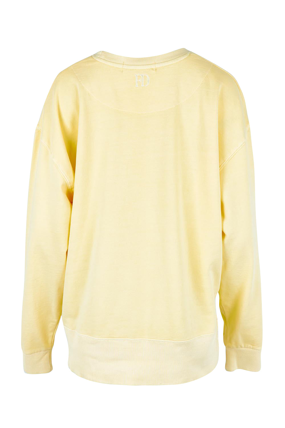 Product shot of the Effortless Cotton Crew in colour Lemon, from the back