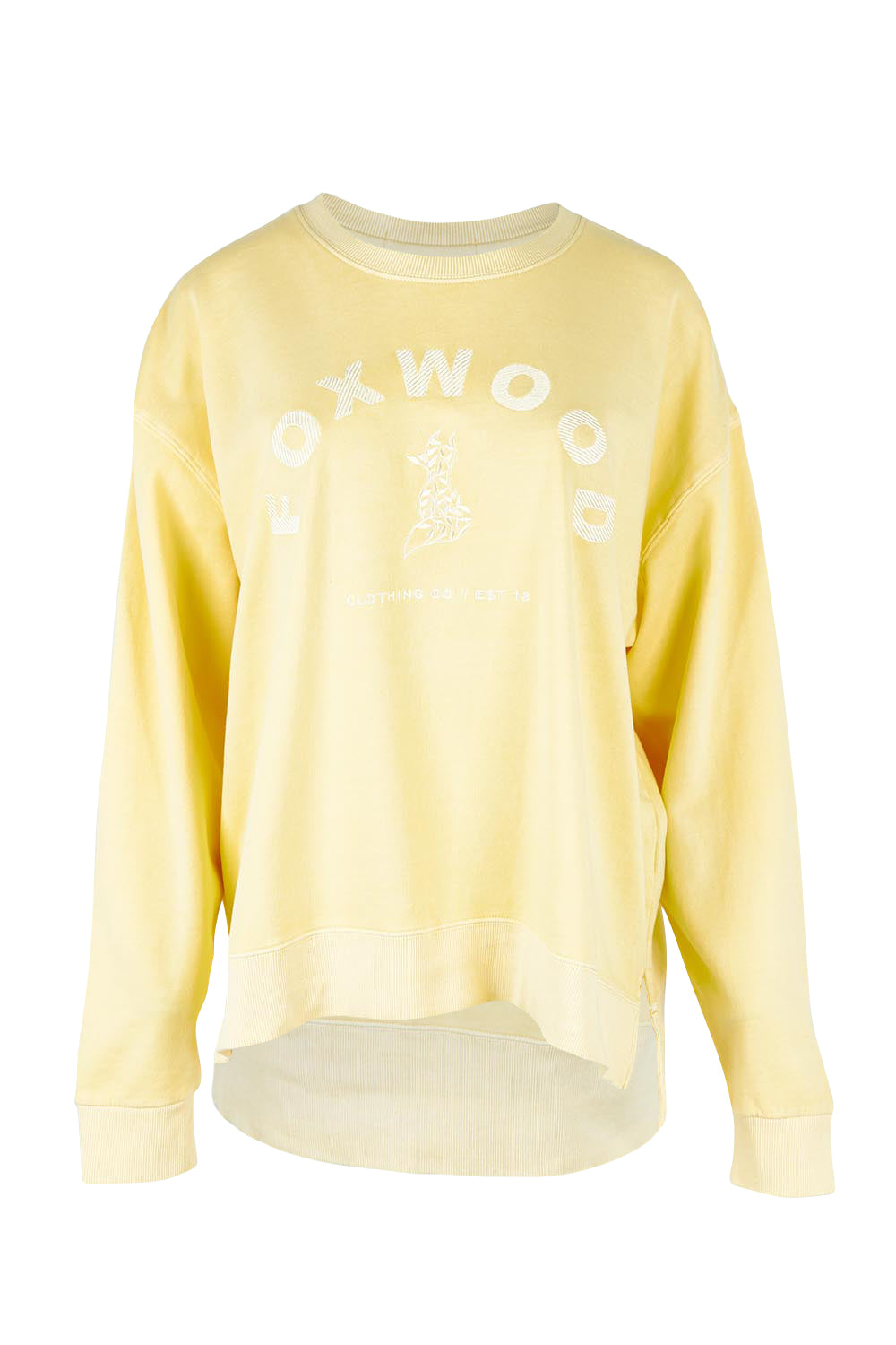 Product shot of the Effortless Cotton Crew in colour Lemon, from the front