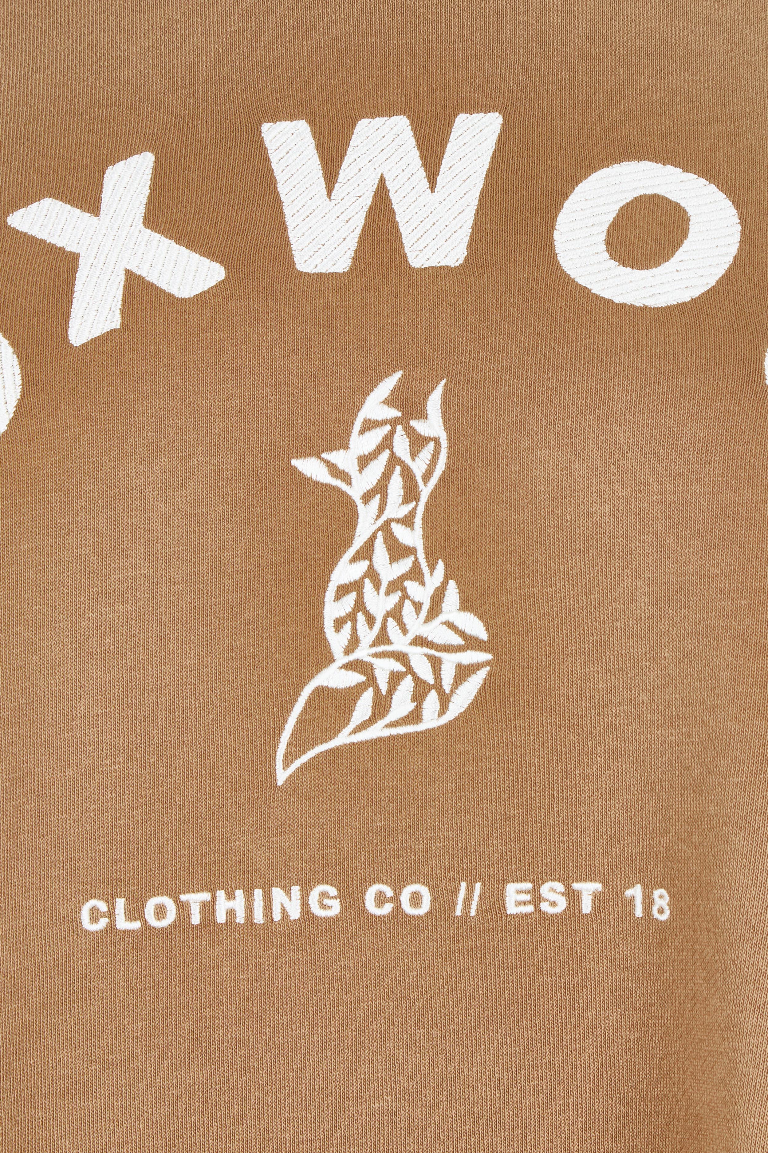 Product shot of the Effortless Cotton Crew in colour Toastcocon, detail