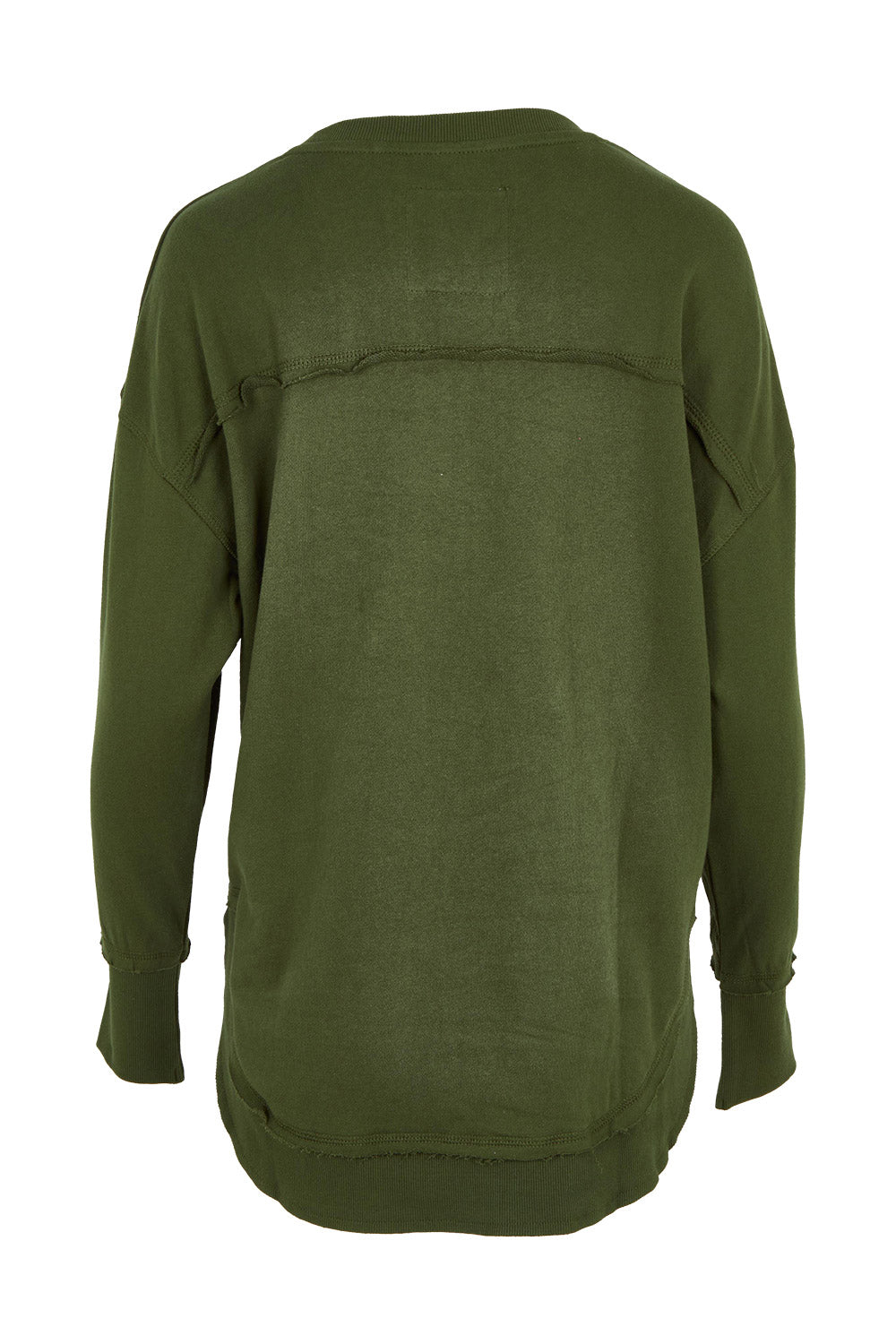 Product shot of the Elements Simplified Metallic Cotton Crew in colour Olivepink (Green), from the back