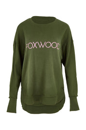 Product shot of the Elements Simplified Metallic Cotton Crew in colour Olivepink (Green), from the front