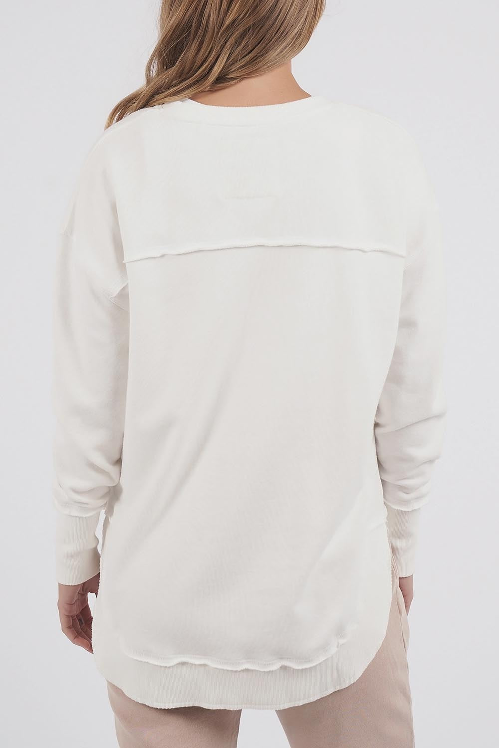 A model wearing the Leisure Simplified Tonal Crew in colour Vinwhite (White), from the back