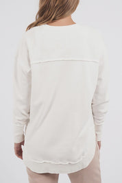 A model wearing the Leisure Simplified Tonal Crew in colour Vinwhite (White), from the back