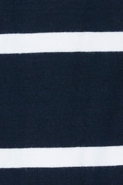 Product shot of the Elements Manly Stripe Vee Cotton Tee in colour Dksappwhit (Blue), detail