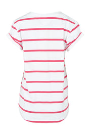 Product shot of the Elements Manly Stripe Vee Cotton Tee in colour Pinkwhite (Pink), from the back