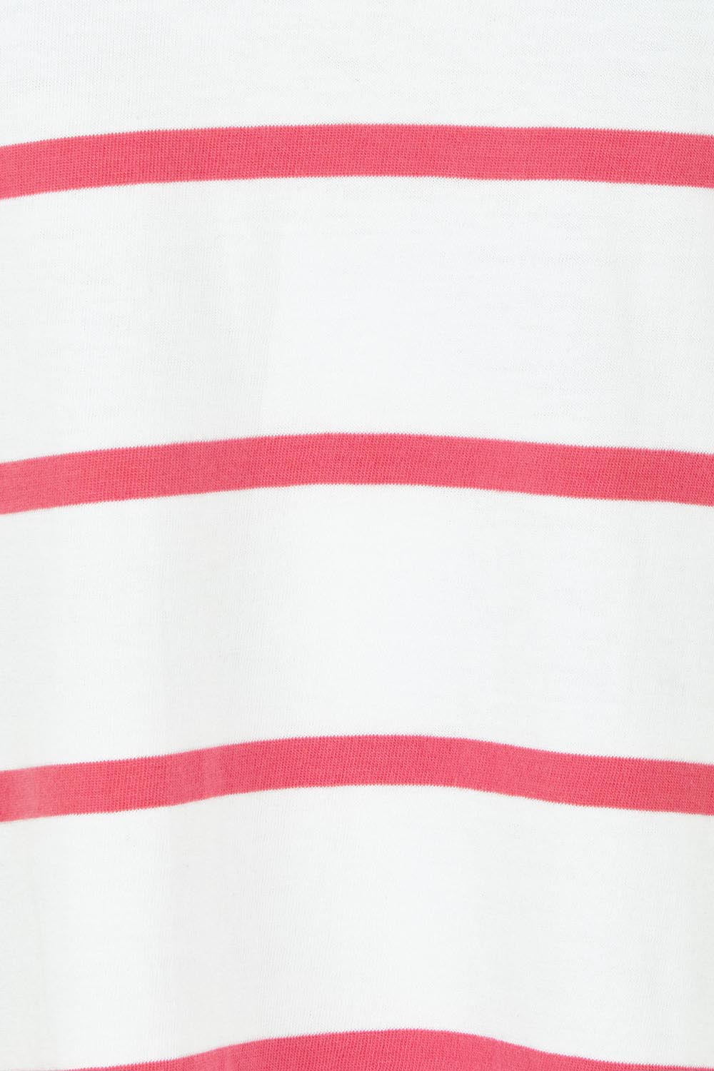 Product shot of the Elements Manly Stripe Vee Cotton Tee in colour Pinkwhite (Pink), detail