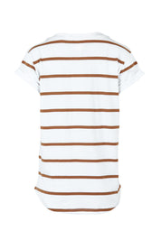Product shot of the Elements Manly Stripe Vee Cotton Tee in colour Whcoconut (White), from the back