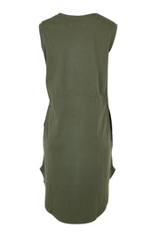 Product shot of the Elements Bungalow Dress in colour Khaki (Green), from the back