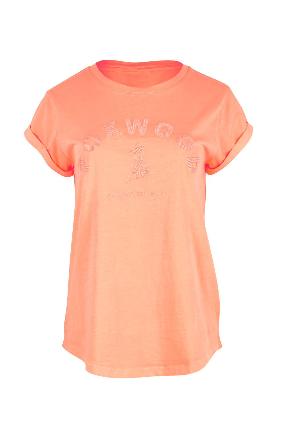 Product shot of the Elements Effortless Tee in colour Neonpeach, from the front