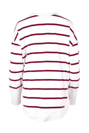 Product shot of the Elements Farrah Stripe Cotton Long Sleeve in colour Whibeetred (White), from the back